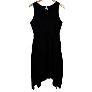 Pact Organic Cotton Handkerchief Hem Dress Women L Black Pocket Square Neckline